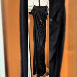 Betsy & Adam black and purple shimmer evening dres